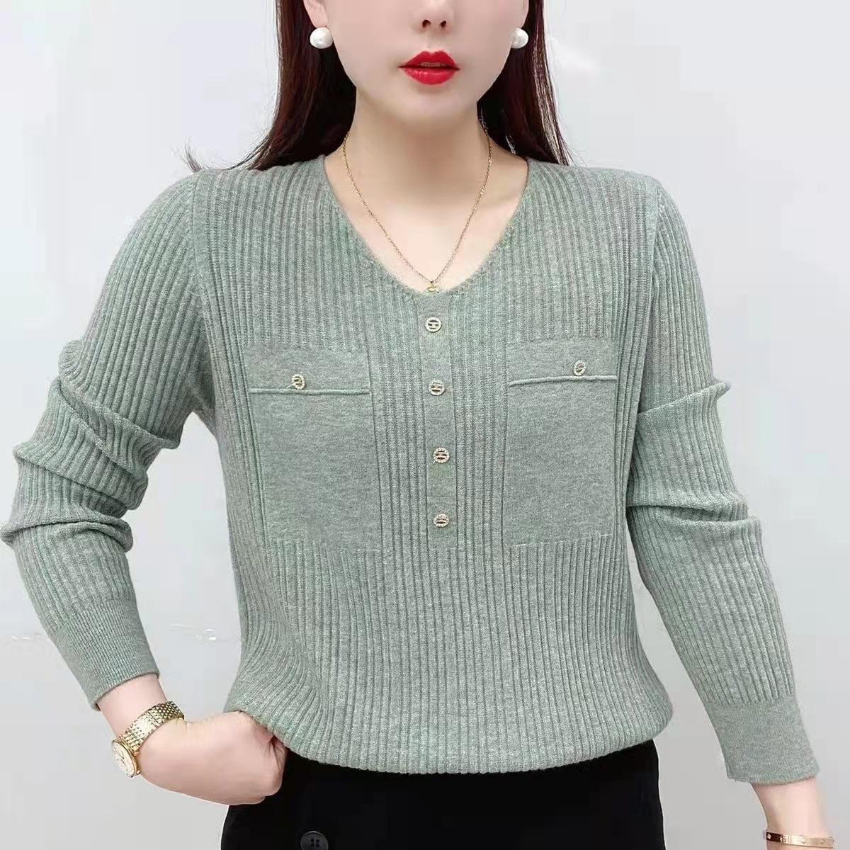Long Sleeve Sweater V-neck Pullover Loose Thin