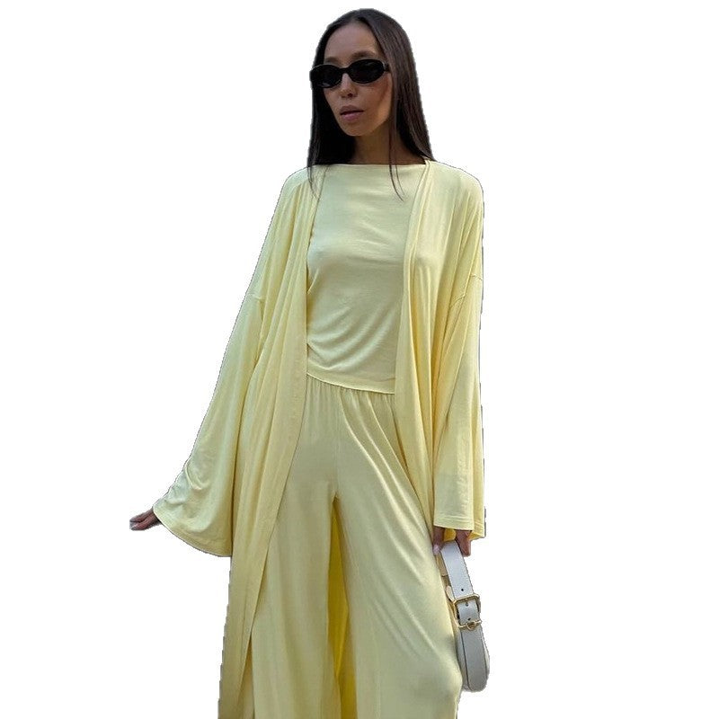 Solid Color Knitted Home Wear Three-piece Women's Clothing
