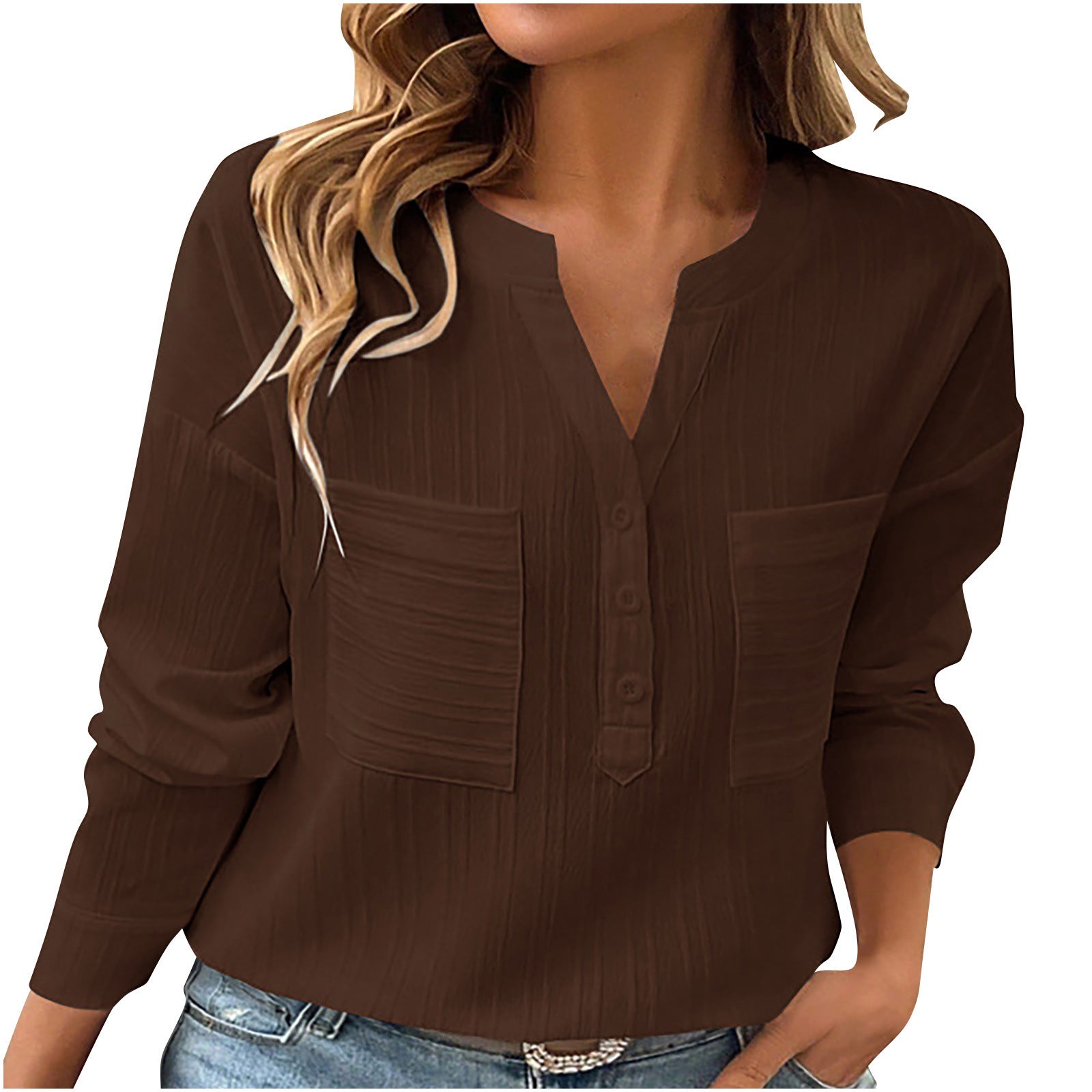 Women's Shirt V-neck Temperament Leisure Solid Color Pullover