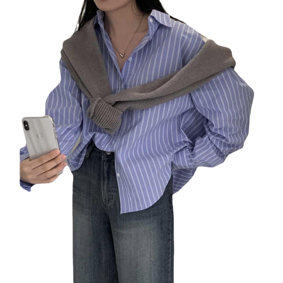 Early Spring Long Sleeve Striped All-matching Fashion Sense Of Design Shirt