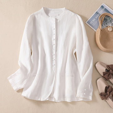 Thin Loose Top Art Chinese Style Stand Collar Linen Suit