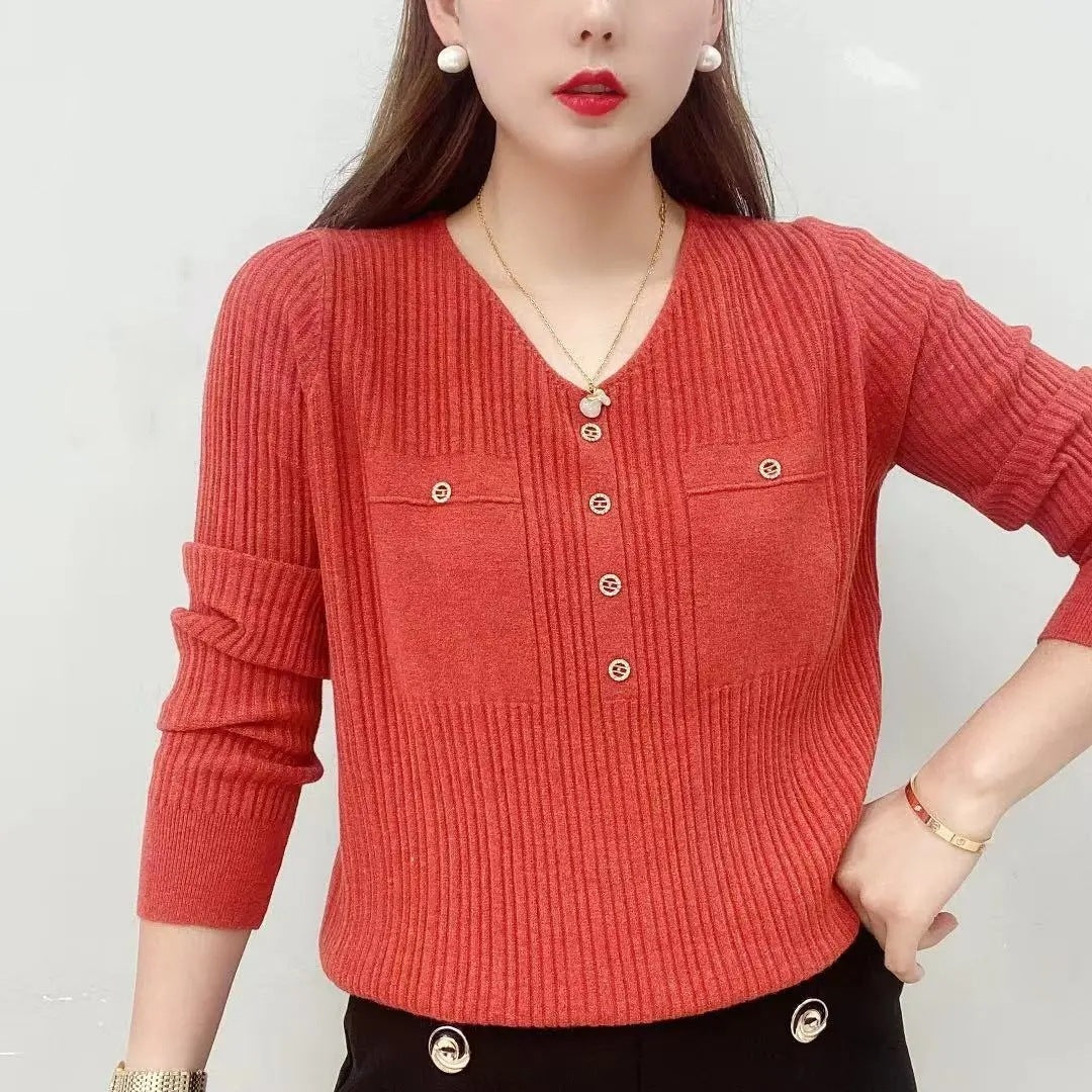 Long Sleeve Sweater V-neck Pullover Loose Thin
