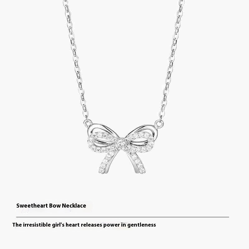 Full Diamond Bow Pendant Necklace Accessories For Women