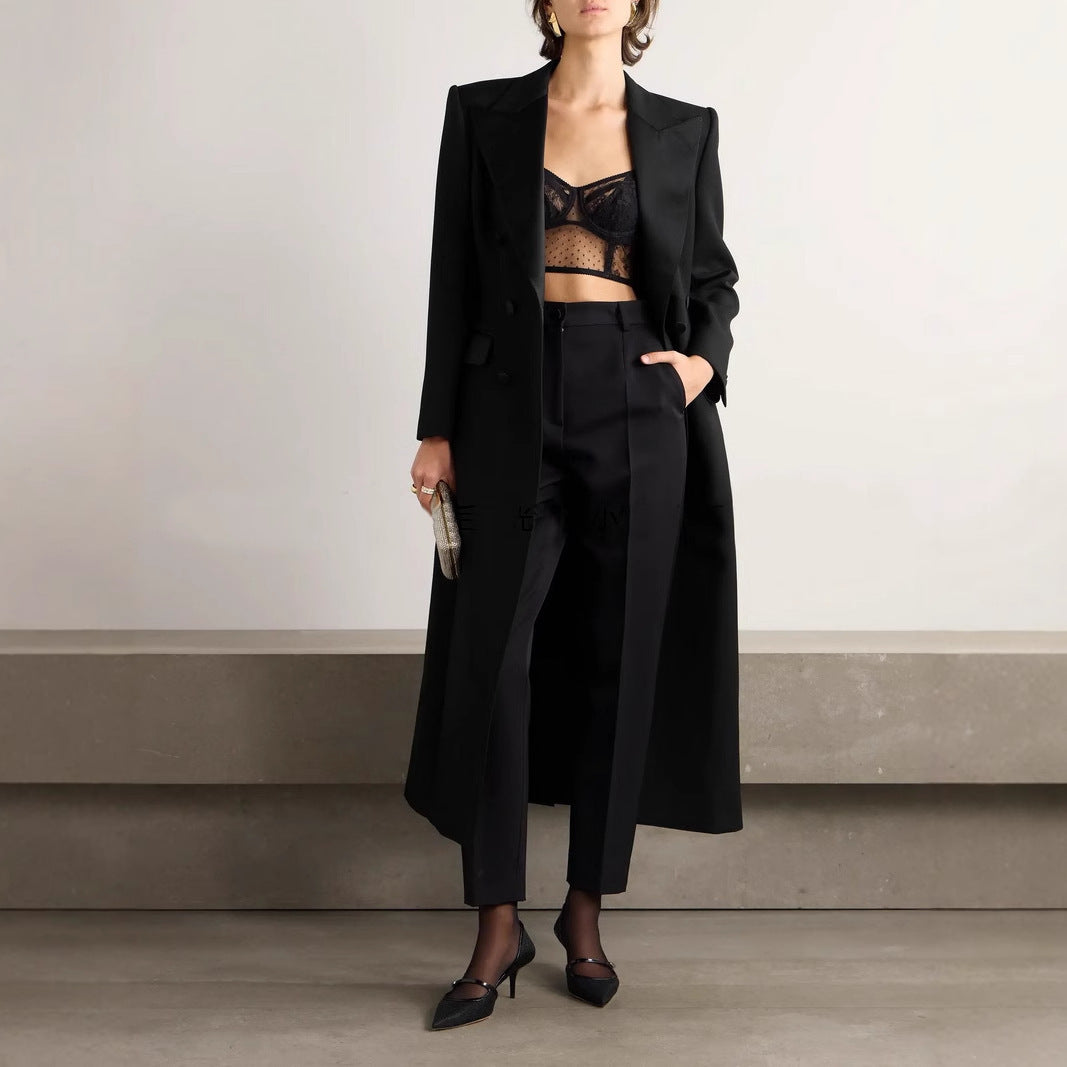 Double Breasted Slim Waist Long Slit Suit Skirt