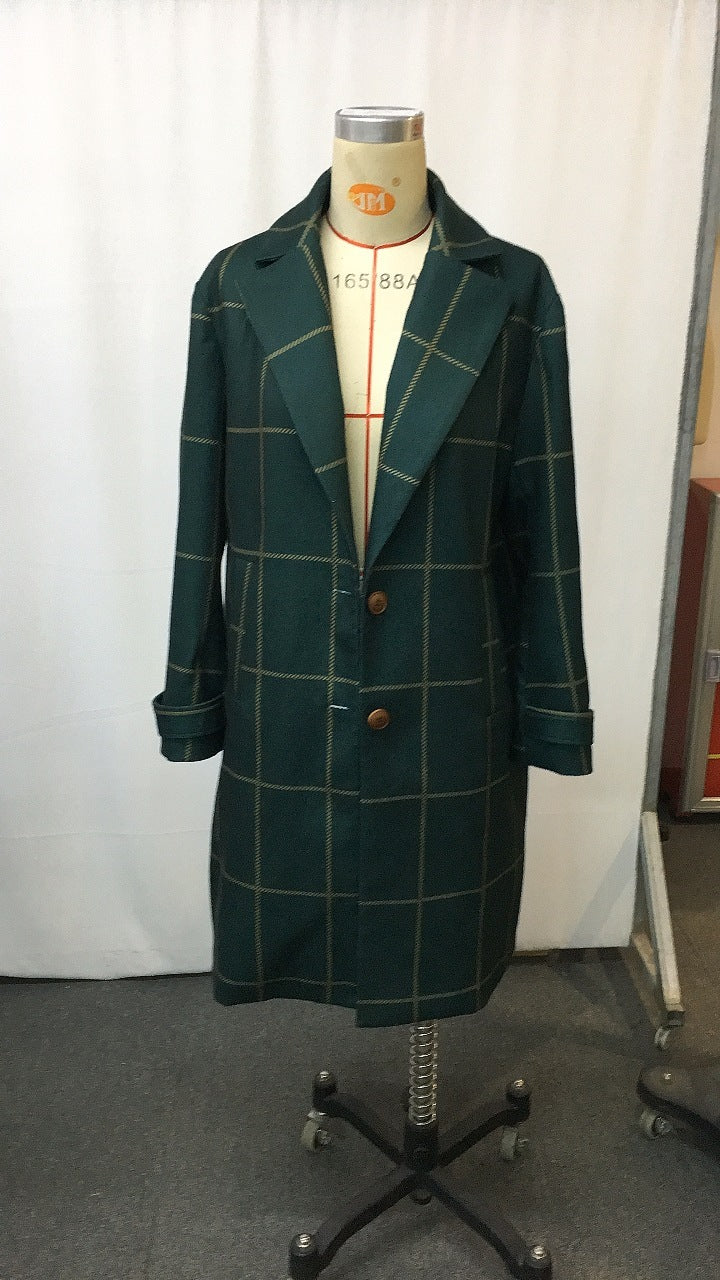 Plaid Mid-length Lapel Large Size Jacket